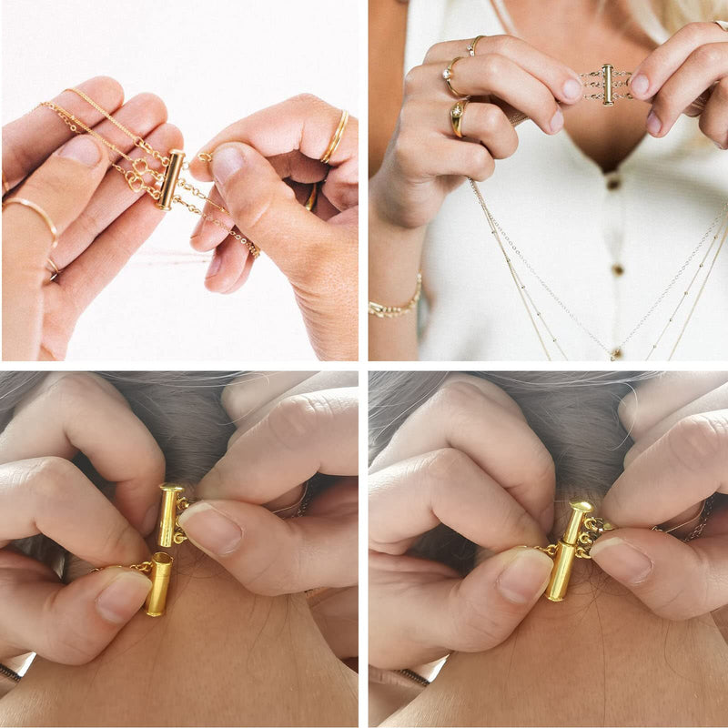 Layered Necklace Spacer Clasp,Magnetic Slide Clasp Lock Necklace Connector Multi Strands Slide Tube Clasps 4PCS Lobster Clasp Gold and Silver - NewNest Australia