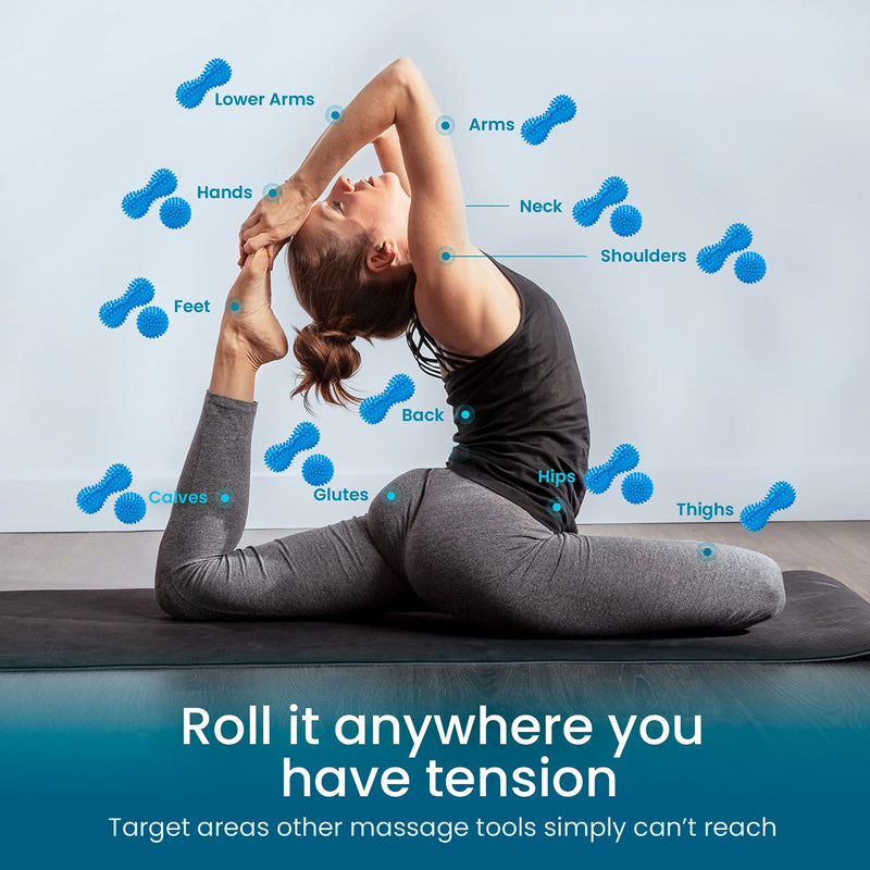 Beenax Hard Spiky Massage Ball Roller Set - Perfect for Plantar Fasciitis, Trigger Point, Deep Tissue, Myofascial Release - Designed to Relieve Stress and Relax Tight Muscles Blue - NewNest Australia