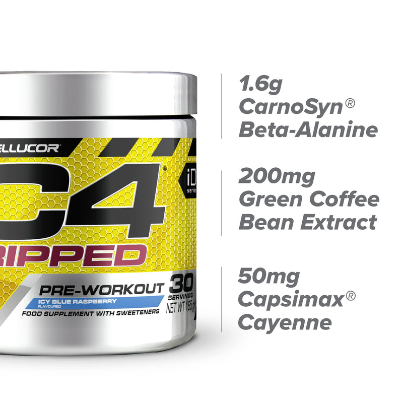 C4 Ripped Pre Workout Powder ICY Blue Raspberry | Preworkout Energy Drink Supplement | 150mg Caffeine + Beta Alanine + Green Coffee Bean Extract for Men and Women | 30 Servings - NewNest Australia