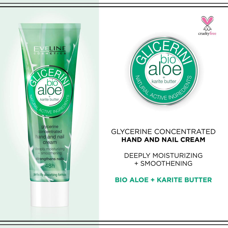 Eveline Cosmetics Glicerini Moisturising Hand Cream with Aloe Vera Extract | 100 ML | Dry Hands Treatment Hydro Boost Repair Cream | Fast-Absorbing Daily Skin Care | Protective Properties - NewNest Australia