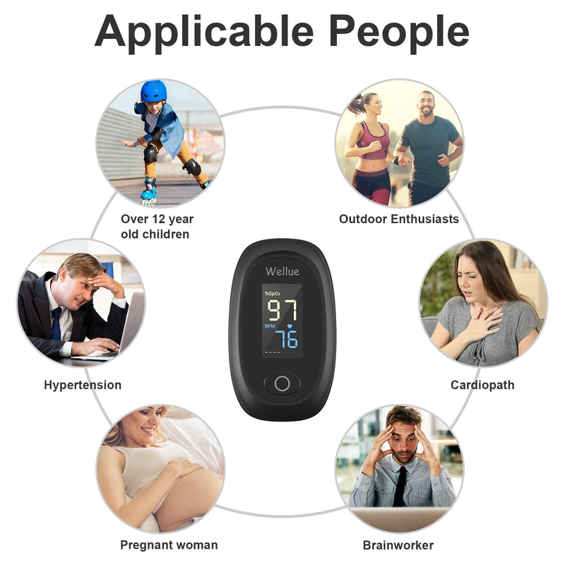 Wellue Pulse Oximeter, Blood Oxygen Monitor Finger, Fingertip Pulse Oximeter for Adult Child Kids, SP O2 PI Level and Heart Rate Monitor, Batteries included, Black - NewNest Australia