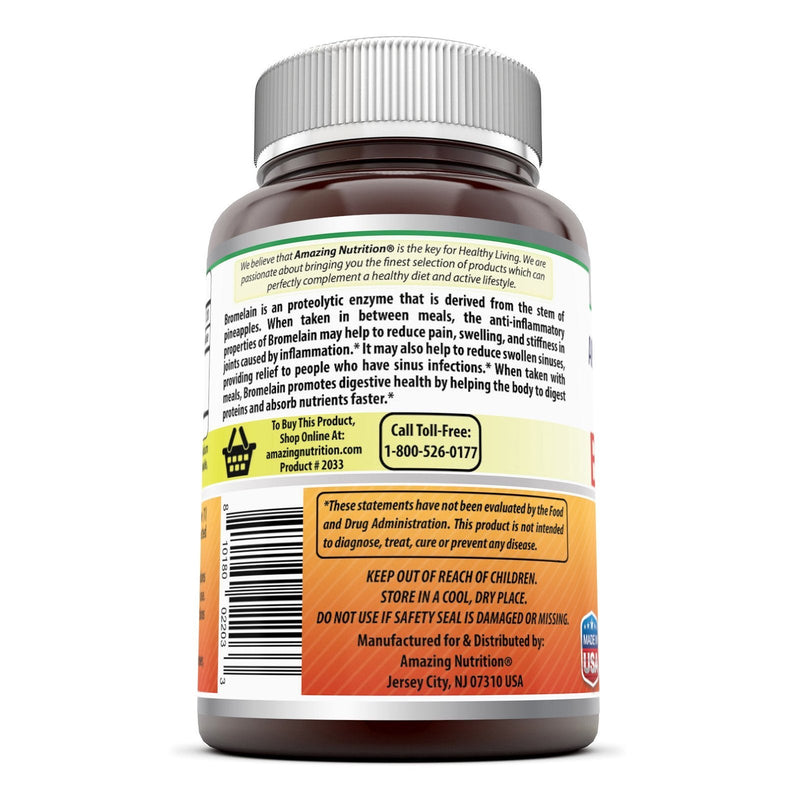 Amazing Formulas Bromelain - 500 Mg 120 Tablets (Non GMO,Gluten Free), Proteolytic Enzymes - Supports Dijestion of Proteins - Anti-Inflammatory Properties - Supports Nutrient Absorption* 120 Count (Pack of 1) - NewNest Australia