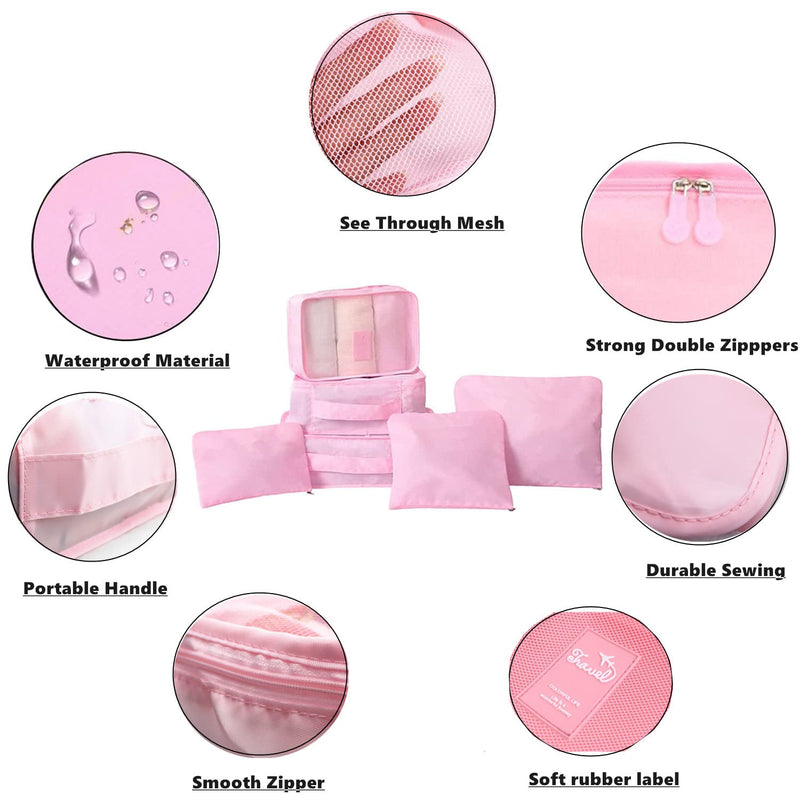 GUIFIER 6 Pack Packing Cubes Laundry Pouch, Travel Luggage Packing Organisers Bags, Luggage Storage Organiser, Travel Organizer Storage Bags, Travel Cubes Compression for Suitcases Backpack (Pink) Pink - NewNest Australia