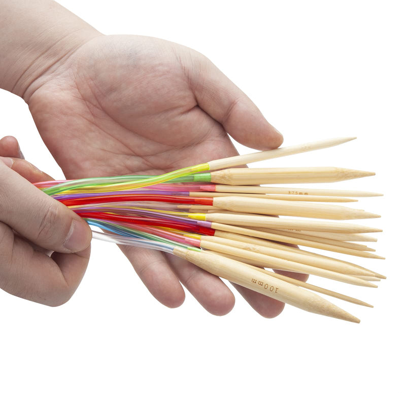 24 Inch Bamboo Circular Knitting Needles Set for Beginners Adults, 18 Pairs Wooden Round Yarn Knitting Needles with Plastic Magic Loop for Sweater, Socks-US 0-15 (2-10mm), Double Pointed Flexible - NewNest Australia