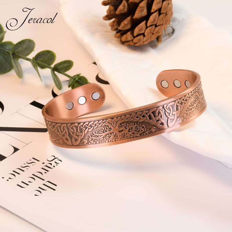 Jeracol Copper Magnetic Bracelet for Men Women,Tree of Life 100% Solid Copper Cuff Bangle with 6 3500 Guass Magnets,Adjustable Size Brazaletes with Jewellry Gift Box 17.5-Tree - NewNest Australia