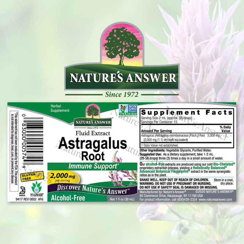 Nature's Answer Astragalus Root | Promotes Overall Health & Wellbeing | Super Concentrated 2000mg | Alcohol-Free, Gluten-Free, Kosher Certified & No Preservatives 1oz 1 Fl Oz (Pack of 1) - NewNest Australia