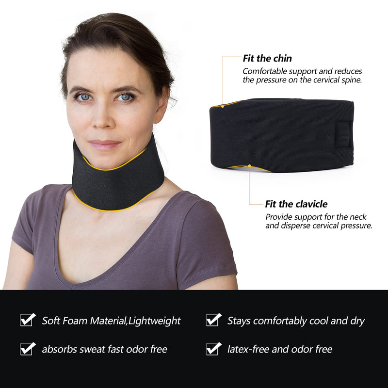 Soft Foam Neck Brace Universal Cervical Collar, Adjustable Neck Support Brace for Sleeping - Relieves Neck Pain and Spine Pressure, Neck Collar After Whiplash or Injury (Black, 3" Depth Collar, M) Black Average 3" Depth Collar Medium (13.3-15.7 Inch) - NewNest Australia