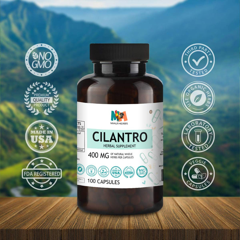 Cilantro 100 Capsules - Organic Herbal Supplement which Supports Heart, Eye & Digestive Health, Focus, Body Cleansing with Vitamins, Minerals, & Antioxidants - May Lessen Oxidative Stress - Vegan - NewNest Australia