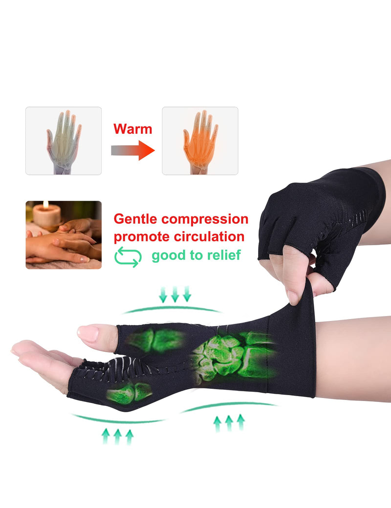 1 Pair Copper Infused Arthritis Hand Compression Gloves Fingerless Design Women Men Relieve Symptoms Rheumatoid Osteoarthritis Raynauds Disease Breathable Comfortable Fit Machine Washable (Black, S)… 1 - NewNest Australia