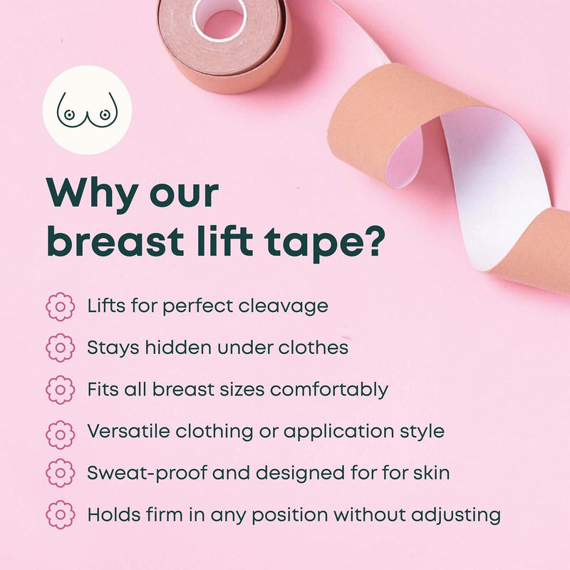 Boob Tape, Breast Lift Tape for Contour Lift & Fashion | Boobytape Bra Alternative of Breasts | Body Tape for Lift & Push up in All Clothing Fabric Dress Types | Waterproof Sweat-Proof Bob Tape Beige - NewNest Australia