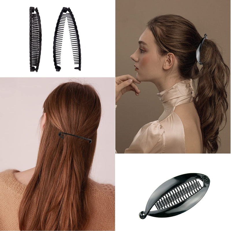 4 Pcs Banana Hair Clips, Double Combs Fishtail Pearl Hair Clip Hair Accessories, Retro Plastic Comb Grips Hair Comb Clips, DIY Hairstyles, for Thick Fluffy Hair, Curly Hair. - NewNest Australia