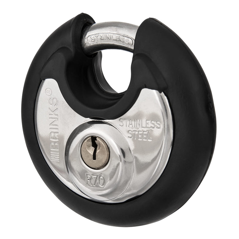 Brinks 673-70001 Commercial Stainless Steel Discus Padlock, Keyed, 70 mm, 4 Pin Cylinder , Black - NewNest Australia