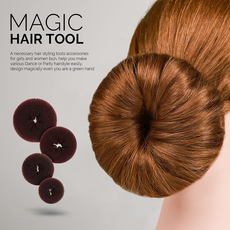 FANDAMEI Hair Donut Bun Maker, Girls Hair Styling kit with 20 Pieces Invisible Hair Nets for Bun, 4pcs Donut Bun Maker, 5 pieces Hair Elastic Bands, 20 pieces Hair Bobby Pin, Brown - NewNest Australia