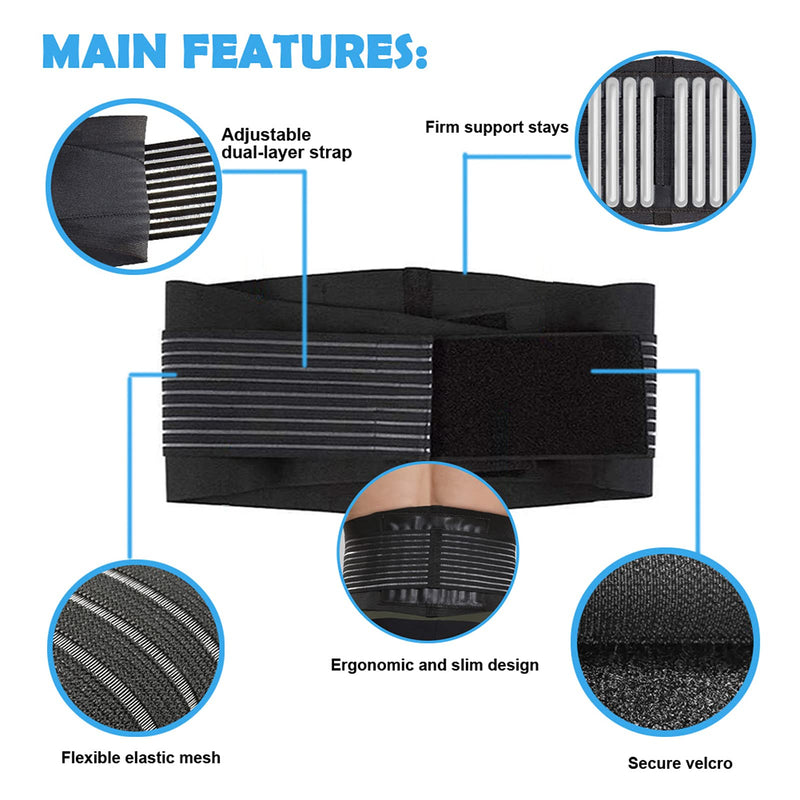 Lower Back Support Belt With 6 Bars Lumbar Support For Pain Relief, Adjustable Lower Back Support With Pu Support Straps For Sciatica, Scoliosis And Herniated Disc - NewNest Australia