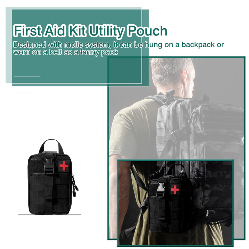Kyrio First Aid Pouch Empty Tactical Molle Bag Medical Outdoor Package Rip-Away Emt Tool Bag For Medical Grade Package With Climbing Rescue Tools Black, Black - NewNest Australia