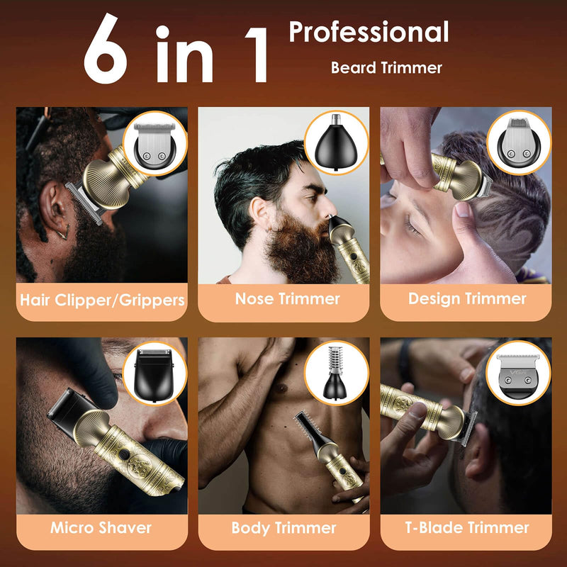 VGR Beard Trimmer for Men, Professional Men's Beard Grooming Kit, Electric Razor, Cordless Hair Clipper, Trimmer for Face, Body, Nose, Gifts for Men, 7 in 1 - NewNest Australia