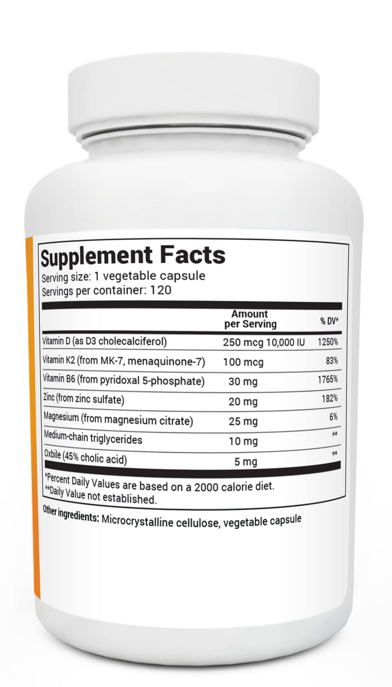 Dr. Berg's Vitamin D3 K2 w/ MCT Oil - Includes 10,000 IU of Vitamin D3, 100 mcg MK7 Vitamin K2, Purified Bile Salts, Zinc & Magnesium for Ultimate Absorption - K2 D3 Vitamin Supplement - 120 Capsule - NewNest Australia