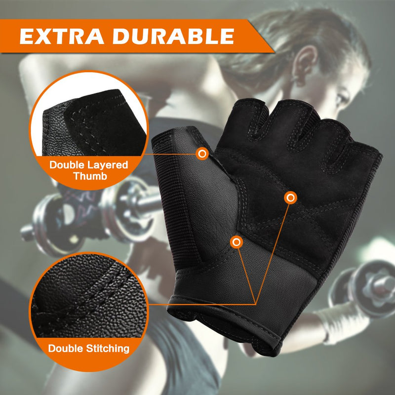 BEACE Weight Lifting Gym Gloves with Anti-Slip Leather Palm for Workout Exercise Training Fitness and Bodybuilding for Men & Women Black X-Large - NewNest Australia