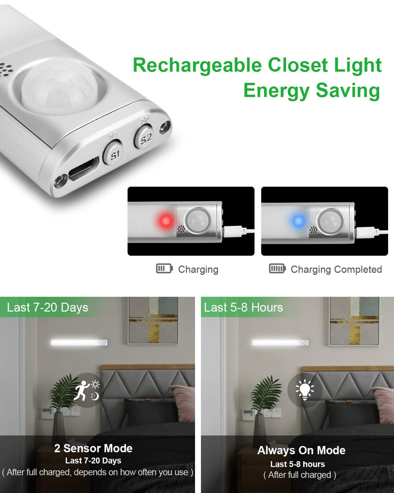 Under Cabinet Lighting 80 LED Closet Light, Motion Sensor Lights Indoor USB Rechargeable Dimmable Wireless Stick-on Night Light Bar for Kitchen, Wardrobe, Garage, Stairs, Bedroom (1 Pack) B-1 Pack - NewNest Australia