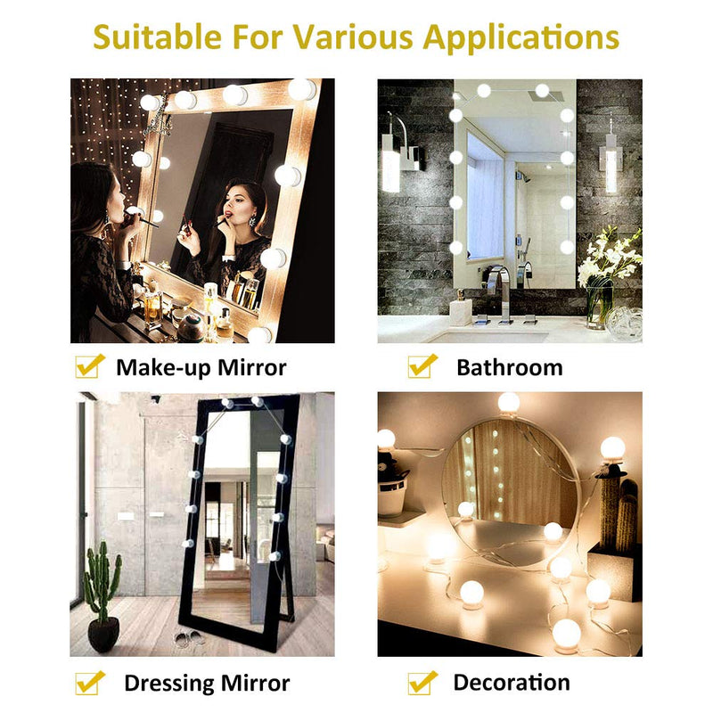 Hollywood Style LED Vanity Mirror Lights with 10 Dimmable Bulbs 3 Color Modes, Makeup Lights Stick On for Vanity Table Set & Bathroom Mirror, USB Power Cord (Mirror and Adapter not Included) - NewNest Australia