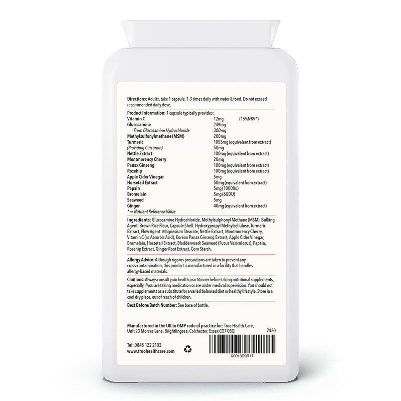 Vegan Glucosamine Complex PLUS 120 Capsules | Plant Based Glucosamine Supplement with MSM, Sour Cherry, Rosehip & Turmeric | UK Manufactured | Quality Guaranteed - NewNest Australia