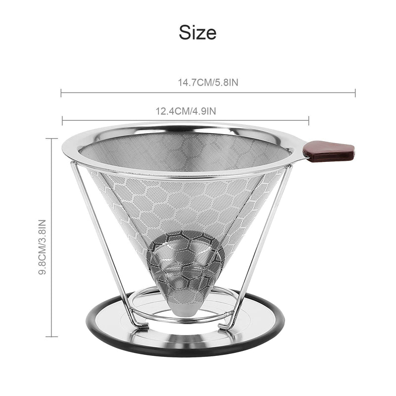 Xpork Pour Over Coffee Dripper Filter Stainless Steel Reusable Permanent Coffee Filter Paperless Filter with Removable Stand Mesh Cone Filter for Manual Coffee Maker，1-4 Cups - NewNest Australia