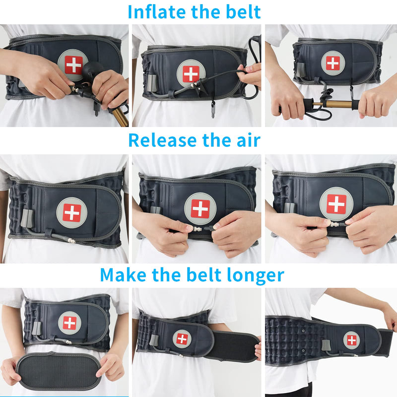 6xigouma Decompression Back Belt - Lumbar Support Belt for Men and Women, Lower Back Pain Relief, Back Traction Device, Fits Waist Size 74-124cm (Blue) Blue - NewNest Australia