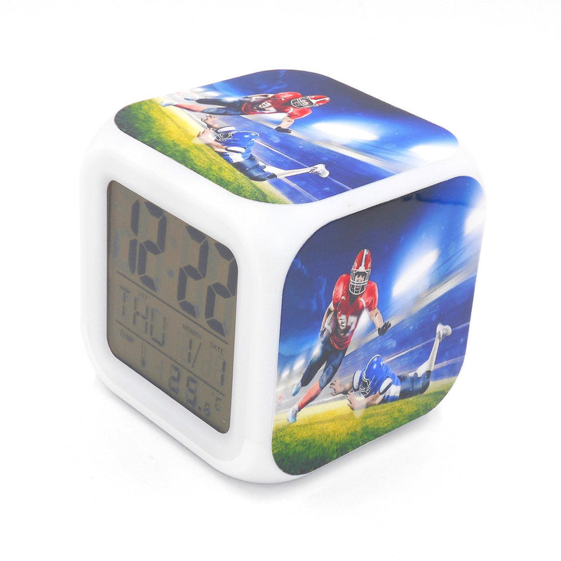 NewNest Australia - BoFy Led Alarm Clock American Football Tounchdown Sports Pattern Personality Creative Noiseless Multi-Functional Electronic Desk Table Digital Alarm Clock for Unisex Adults Kids Toy Gift 