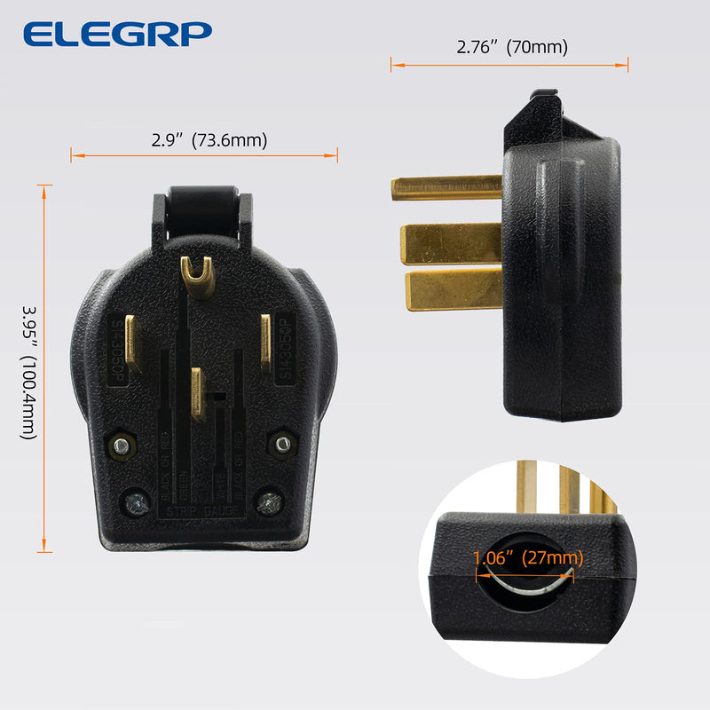 ELEGRP NEMA 14-30P & NEMA 14-50P Plug, 4 Prong Dryer/Range Oven Stove Angle Plug, Straight Blade Heavy Duty, 30 Amp 50 Amp 125/250V, Industrial Grade, Grounding, 3 Pole 4 Wire, UL Listed NEMA 14-30P & 14-50P Plug - NewNest Australia