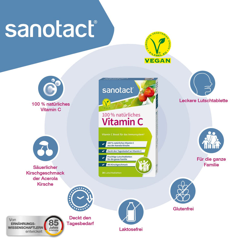 sanotact Vitamin C lozenges • 30 acerola lozenges vegan • 100% natural vitamin C for children • High-dose vitamin C from the acerola cherry 30 tablets 30 pieces (pack of 1) - NewNest Australia