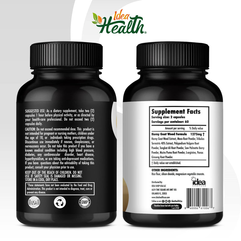 Horny Goat Weed 1275 mg MAX STRENGTH w/ Maca (2 Month Supply) - Energy & Performance Complex for Men and Women | 120 Vegan Capsules 120 Count (Pack of 1) - NewNest Australia