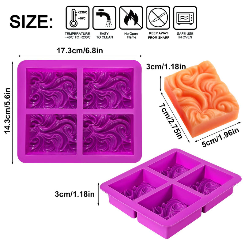 Palksky 2 Pack 4-Cavity Ocean Wave Soap Mold/Silicone Sea Wave Cake Pan for Jelly Pudding Mousse Mould/DIY Handmade Nautical Cloud Swirls Pattern Soap Mold for Goat Milk Soap (3.5 Oz Cavities) - NewNest Australia