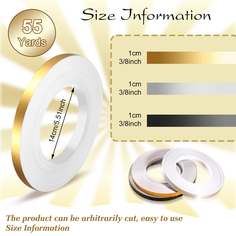 3 Rolls Mylar Metalized Polyester Film Tape Gold Washi Tape Metallic Wall Border Tape Silver Decorative Tape Black Adhesive Reflective Strips Mirror Tape for Molding Trim DIY Graphic Art Supplies - NewNest Australia