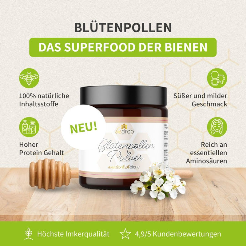 Bedrop Bee Pollen Powder Bee Pollen Bee Pollen Powder Ground, Natural & Beekeeper Quality Without Additives From Sustainable Eu Production, 60G (60G Powder) 60.00 G (Pack Of 1) - NewNest Australia