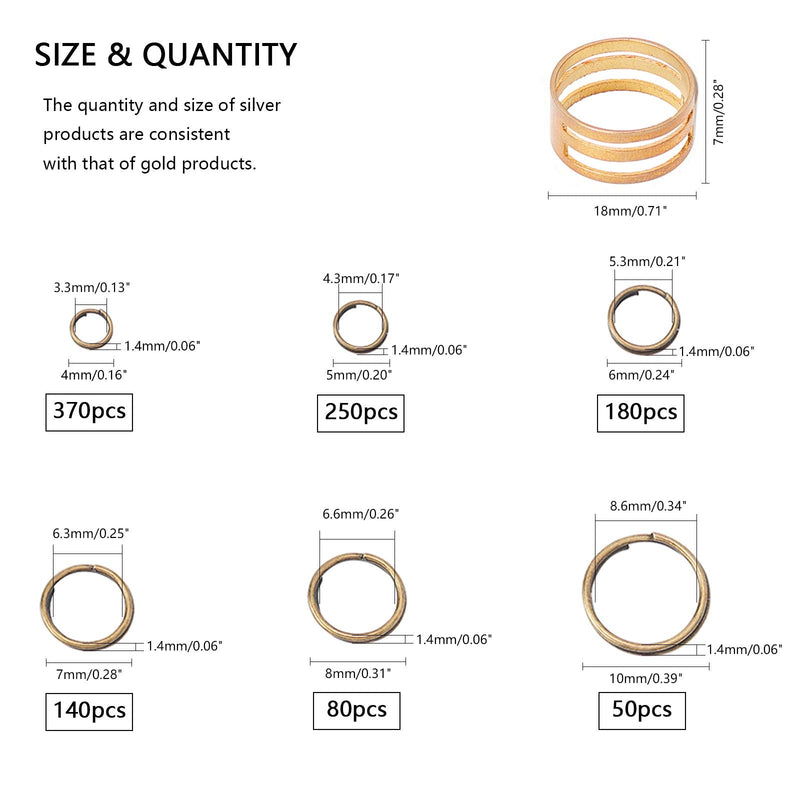 PandaHall Elite 900 Pcs 6 Sizes 4/5/6/7/8/10mm Iron Split Rings Double Loop Jump Ring for Jewelry Making Antique Bronze 6 Sizes (4-10mm) - NewNest Australia
