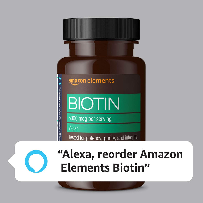 Amazon Elements Vegan Biotin 5000 mcg - Hair, Skin, Nails - 130 Capsules (4 month supply) (Packaging may vary) - NewNest Australia