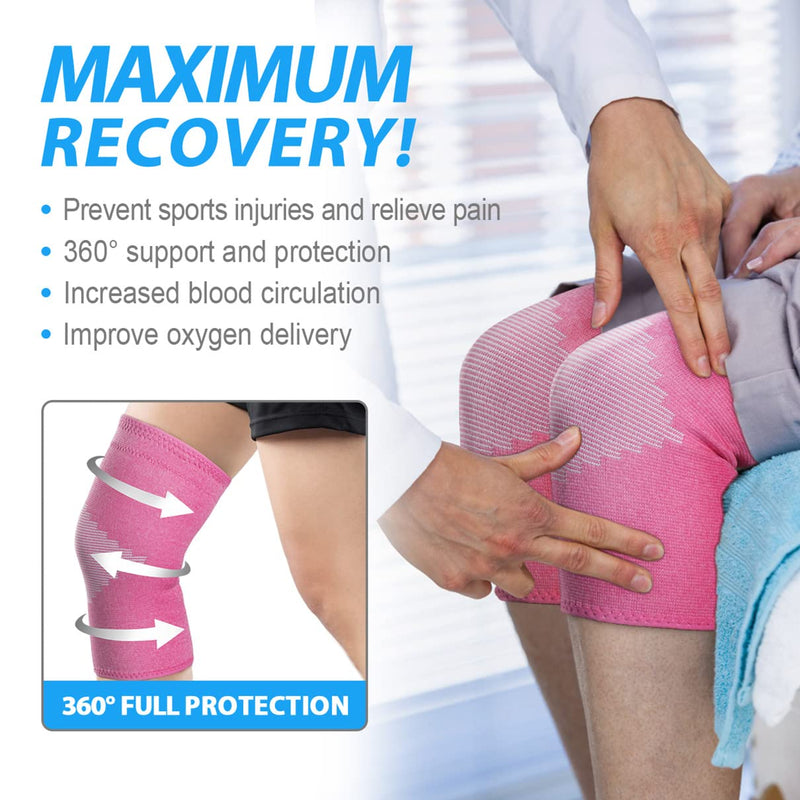 Goosehill Knee Supports 2Pack, Compression Breathable Knee Support Brace, Non-Slip Joint Protection Knee Support for Men & Women, Knee Brace Support for Running, Sports, Knee Pain Relief Pink M - NewNest Australia