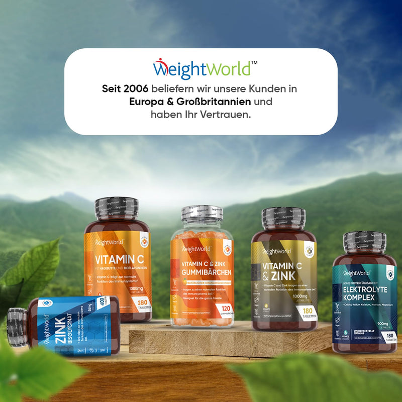 Vitamin C with Zinc Tablets - 1000mg - 6 Month Supply - For Immune System, Energy, Bones, Skin & Metabolism (EFSA) - 180 Vegan Tablets - Alternative to Capsules & Powder - Vit C from WeightWorld Vitamin C with Zinc - NewNest Australia