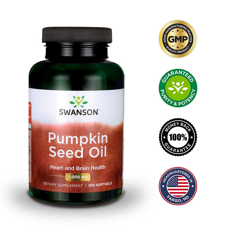 Swanson Pumpkin Seed Oil - Supports Brain Health, Heart Health, Prostate Health, and More - Combination Herbal Supplement with High Bioavailable EFAs - (100 Softgel Capsules, 1000mg Each) 1 - NewNest Australia
