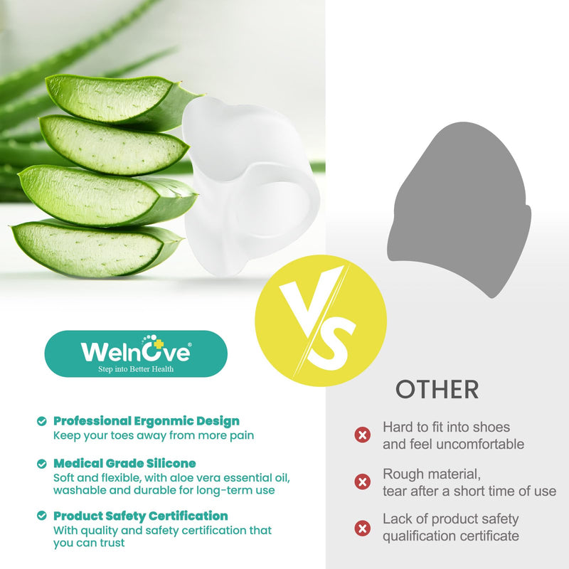 Welnove Toe Separators for Overlapping Toes - Toe Spacers Made of Aloe Vera Extract - Toe Correction for Hammer Toes - Bunion Relief for Men and Women (Medium, Pack of 8) Transparent - NewNest Australia