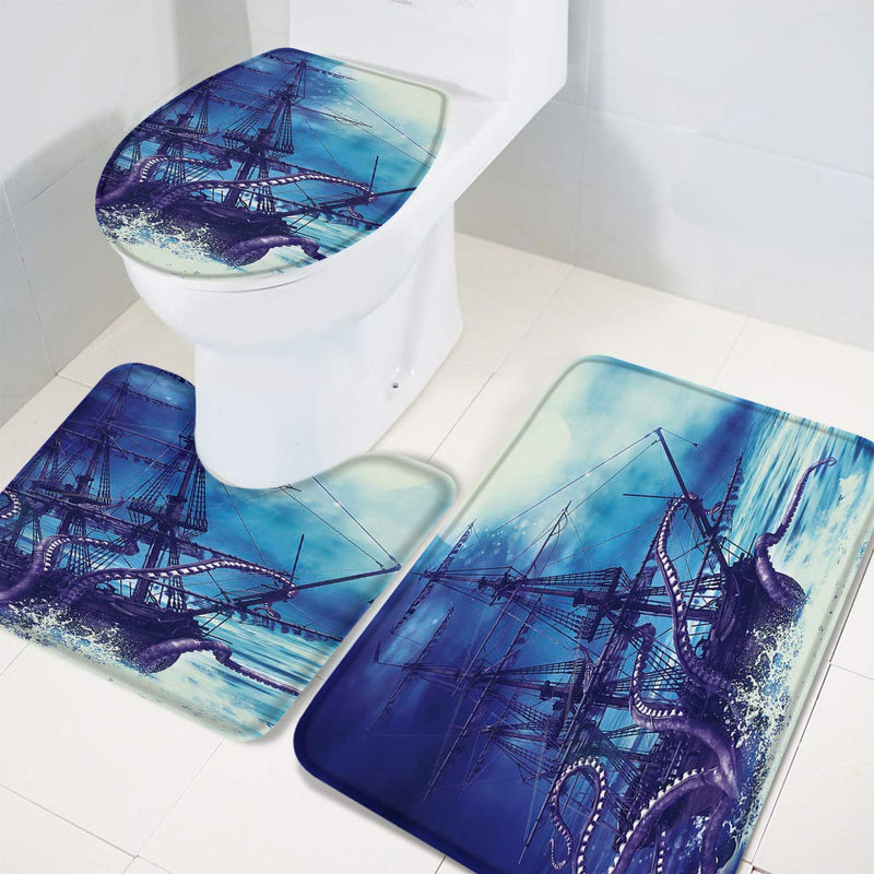 Libaoge Bathroom Mat Sets 3 Piece/Set Rugs Kraken Ocean Giant Octopus Tentacles Mythical Nautical Memory Foam Mat Set Matches Anti-Skid Toilet Seat Cover Bath Mat Lid Cover 20"x31"+16"x18"+16"x20" 20"x31"+16"x18"+16"x20" Lbg6305 - NewNest Australia