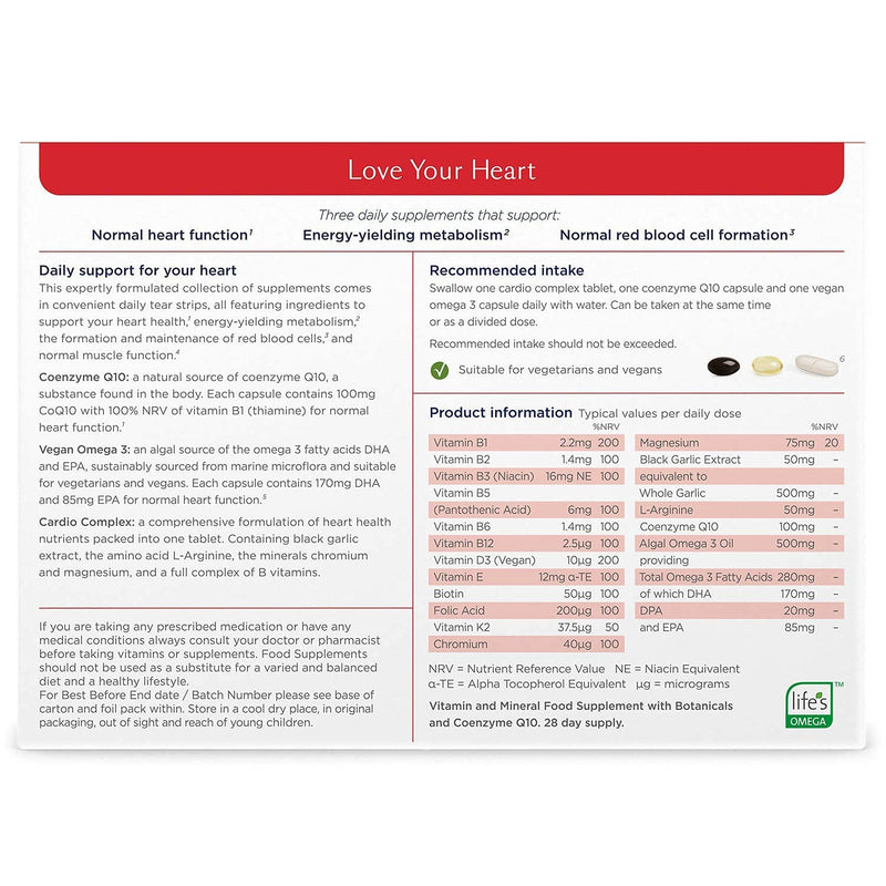 Healthspan Love Your Heart Multivitamin | 28 Day Supply | Support a Healthy Heart & Normal Red Blood Cell Formulation | Vegan Omega 3 | Cardio Complex | Coenzyme Q10 | Vegan - NewNest Australia