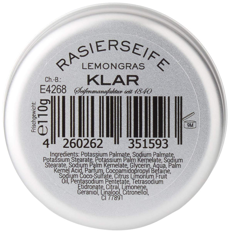 Klar soap shaving soap lemongrass, 110 g - NewNest Australia