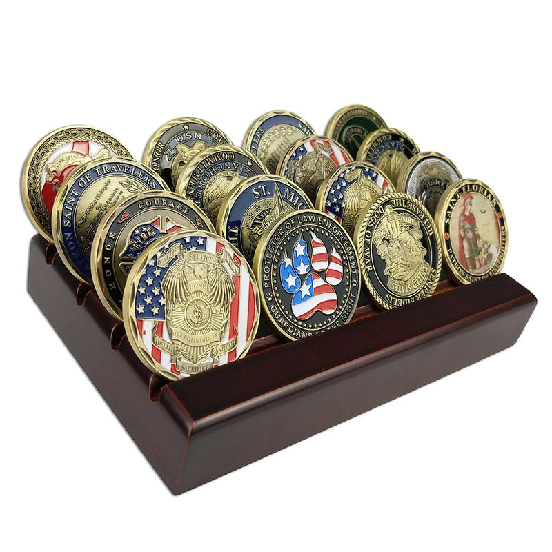 NewNest Australia - LZWIN 4 Rows Coin Holder, US Army Military Collectible Challenge Coin Display Case Wood Stand, Holds 12-16 Coins 