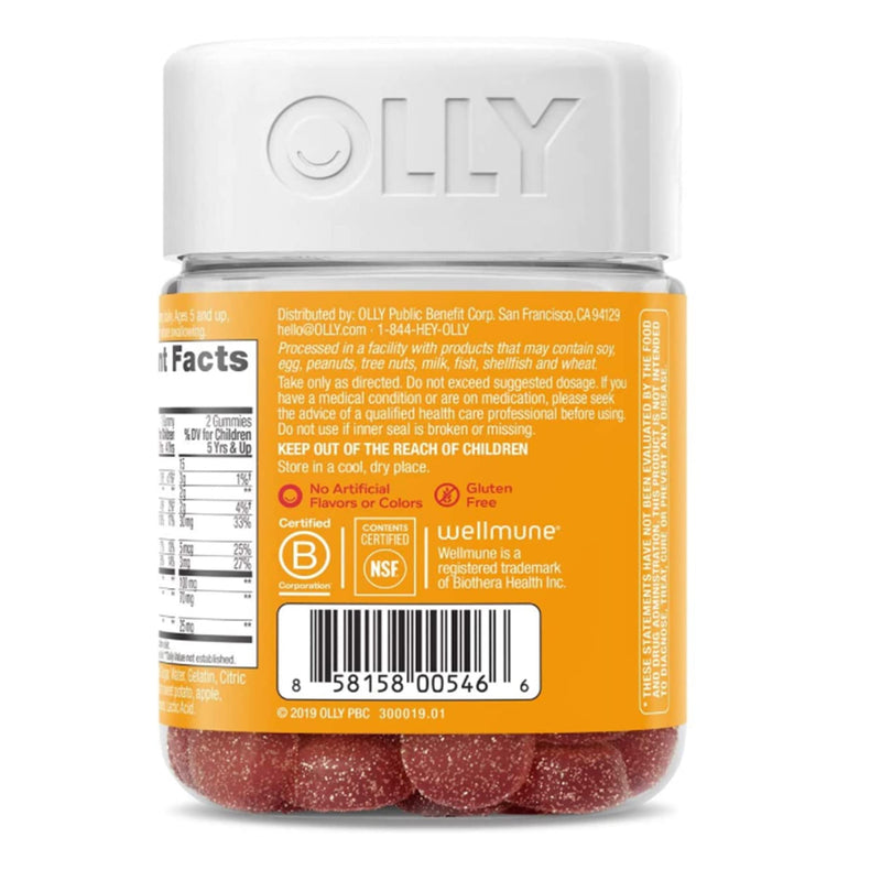 OLLY Kids Immunity Gummy, Immune Support, Wellmune, Elderberry, Vitamin C, Zinc, Kids Chewable Supplement, Cherry - 50 Count - NewNest Australia
