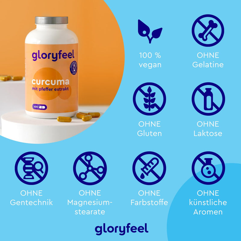 Turmeric 400 capsules (13 months) - Original turmeric powder from India - 700mg per capsule with curcumin & piperine - Laboratory tested, vegan, high dosage and made in Germany without additives - NewNest Australia
