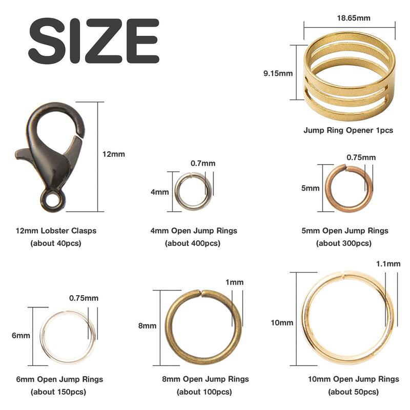Handyman Crafts Jump Rings Kit With1000PCS Open Jump Rings 40PCS 12mm Lobster Clasps and Jump Rings Opener for Jewelry Making Keychains and Necklace Repair (Mix) Mix - NewNest Australia