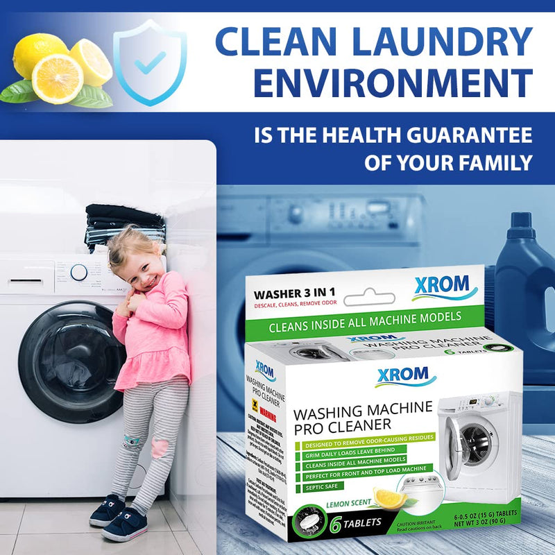 XROM Natural Washer Cleaner 3 in 1 Formula - Removes Odors, Limescale & Detergent Build-Up, Removes Hard Water Stains, For Front and Top Load, 6 Ct (Lemon) Lemon - NewNest Australia