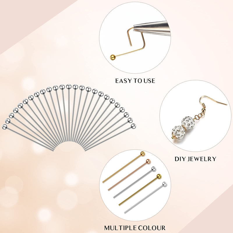 1000 Pieces Head Pins for Jewelry Making Silver Gold Jewelry Head Pins 16mm 20mm 25mm 30mm Ball Head Pins Needles Brass Long Craft Head Pins for Jewelry Making Bracelet Earring (Multicolor) Multicolor - NewNest Australia