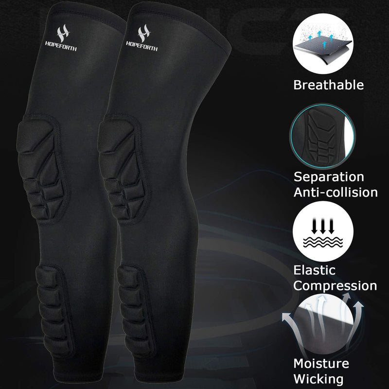 HOPEFORTH Knee Calf Padded 2 Pack Compression Leg Sleeve Thigh Sports Protective Gear Shin Brace Support for Football Basketball Volleyball Soccer Baseball Tennis Black Padded Knee Calf XX-Large - NewNest Australia